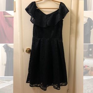 1950s Black Off The Shoulder Lace Dress